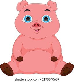 Cartoon Cute Baby Pig On White Background