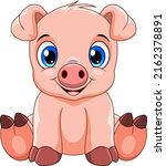 Cartoon cute baby pig sitting