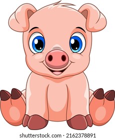 Cartoon Cute Baby Pig Sitting