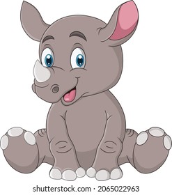 Cartoon cute baby rhino sitting