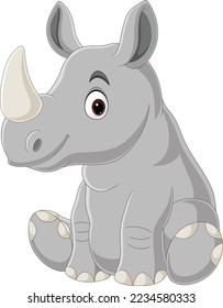 Cartoon cute baby rhino sitting