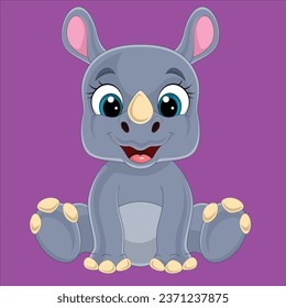 Cartoon cute baby rhino sitting vector design illustration