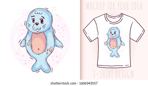 Cartoon cute baby seal. Vector illustration on white background.