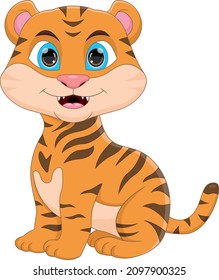 cartoon cute baby tiger on white background