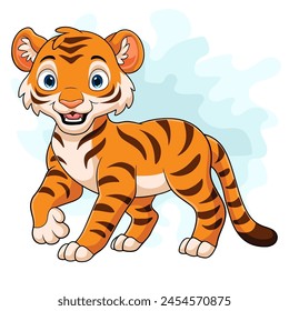 Cartoon cute baby tiger on white background
