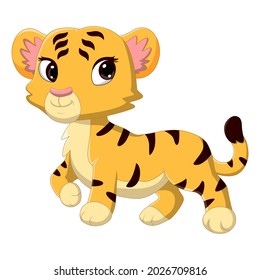 Cartoon cute baby tiger posing