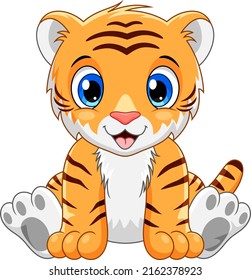 Cartoon Cute Baby Tiger Sitting Stock Vector (Royalty Free) 2162378923 ...