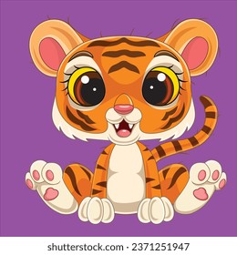 Cartoon cute baby tiger sitting character design illustration