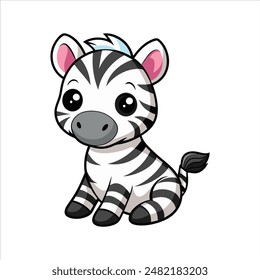 Cartoon cute baby zebra sitting vector illustration