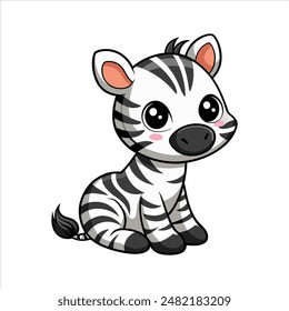 Cartoon cute baby zebra sitting vector illustration
