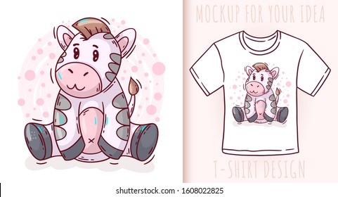 Cartoon cute baby zebra. Vector illustration on white background.