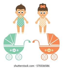 cartoon cute babys and buggy set