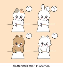 Cartoon cute back to school animals writing paper vector.