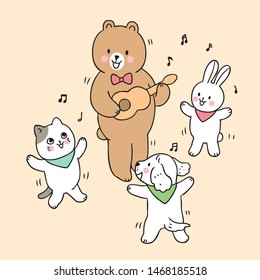 Cartoon cute back to school animals  in  music class vector.