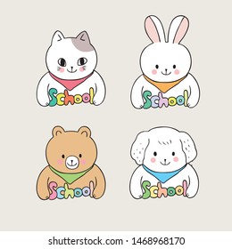 Cartoon cute back to school animals vector.