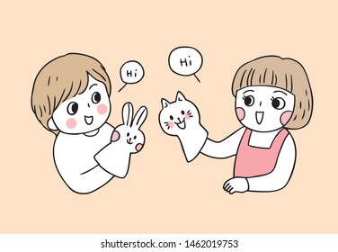 Cartoon cute back to school boy and girl playing vector.