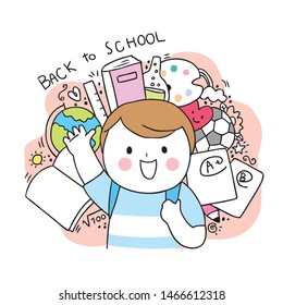 Cartoon cute back to school boy and girl vector.