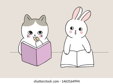 Cartoon cute back to school cat eating snack in classroom vector.