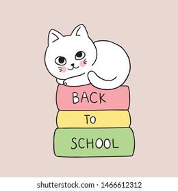 Cartoon cute back to school cat and book vector.
