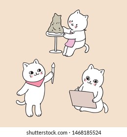 Cartoon cute back to school cat in art class vector.