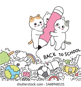 Cartoon cute back to school cat writing vector.