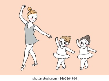 Cartoon cute back to school teacher and students in ballet class vector.