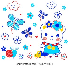 ิbear Cartoon cute background illustration vector silkscreen baby animal