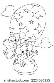 cartoon cute balloon ride animal for coloring page vector illustration