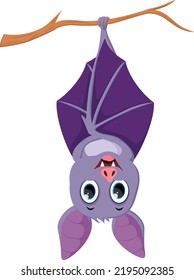 cartoon Cute bat halloween hanging on tree branch