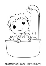 cartoon cute bathing child boy  drawing 