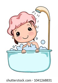 Baby Girl Bathroom Taking Shower Coloring Stock Vector (Royalty Free ...