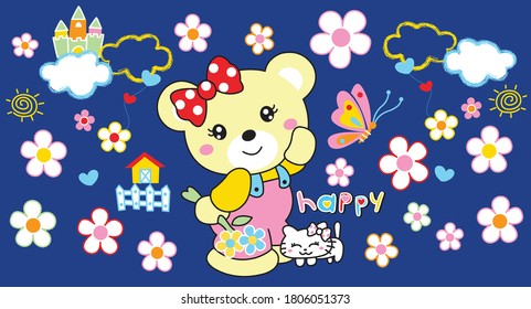 Cartoon cute bear background illustration vector