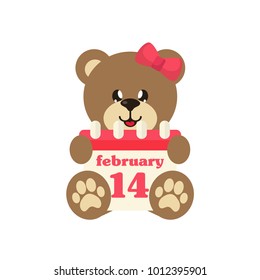 cartoon cute bear with calendar and bow sitting