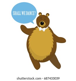 Cartoon Cute Bear Dance for Invitation or Card for Schools and Studios Flat Style Design. Vector illustration