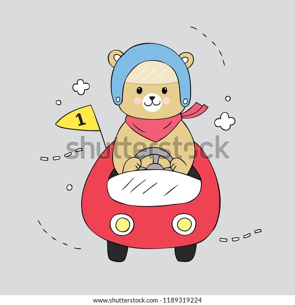 Cartoon cute bear driving\
car vector.
