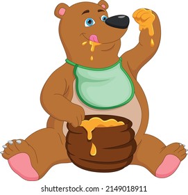 cartoon cute bear eating honey