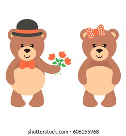 cartoon cute bear with flowers set