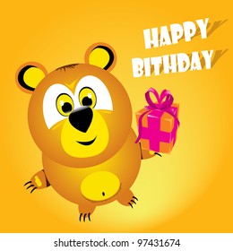 cartoon cute bear with gift box. vector illustration, gift card.