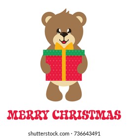 cartoon cute bear with gift and text