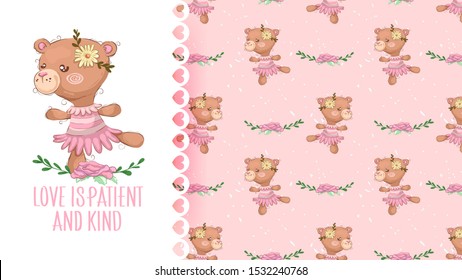 Cartoon cute bear girl with flower	
