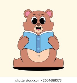 Cartoon cute bear reading book	