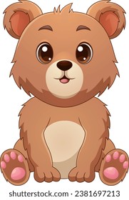 Cartoon cute bear sit on white background