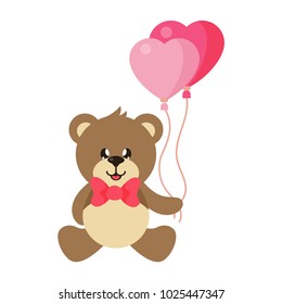 cartoon cute bear sitting with tie and lovely balloons