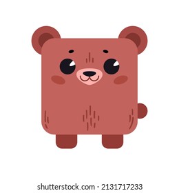 A cartoon cute bear with a square shape. Square icon for apps or games. Vector illustration isolated on white background