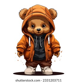 Cartoon Cute bear toy in a jacket. Vector illustration EPS10