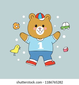 Cartoon cute bear and toy vector.