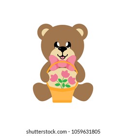 cartoon cute bear vector sitting with tie and basket