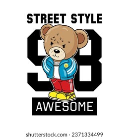 Cartoon cute bear wearing sports clothes,  Graphic design print t-shirts fashion, illustration, vector, posters, cards, stickers, mug
