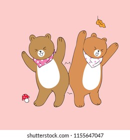 Cartoon cute bears dancing vector.