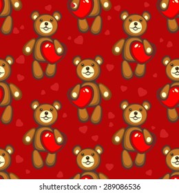 Cartoon cute bears on a brown background. Seamless pattern.